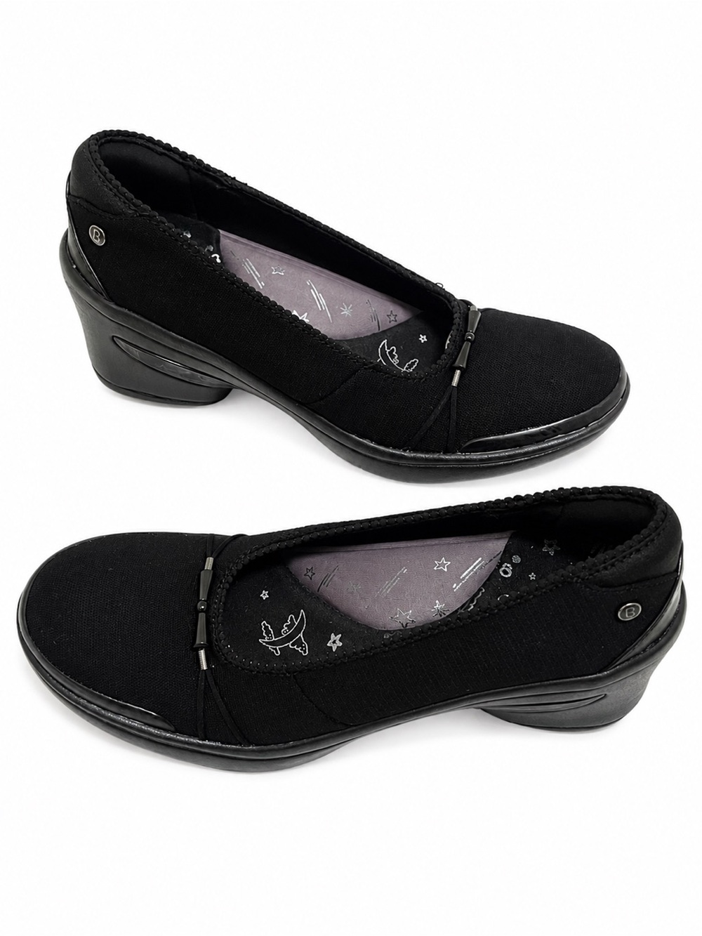 Bzees Black Low Block Heel Slip-On Pumps